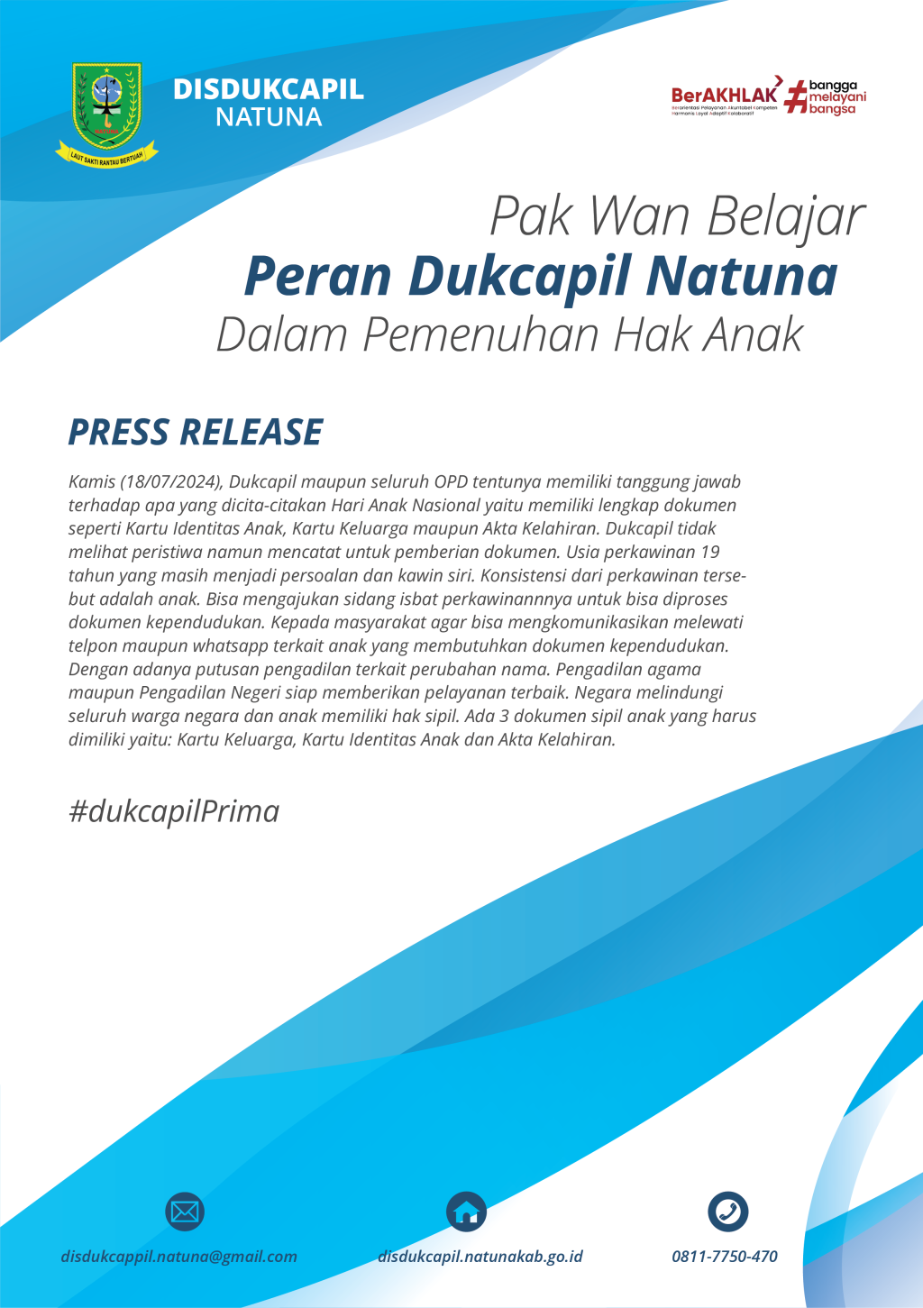 Press Release peran dukcapil dalam pemenuhan hak anak